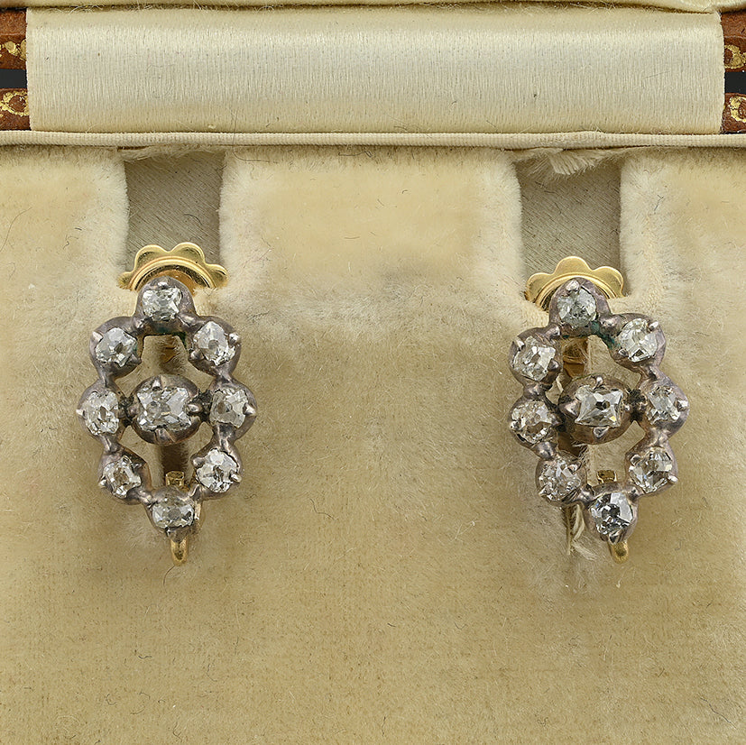 Georgian Antique 7.40ct Old Mine Cut and Table Cut Diamond Day and Night Drop Earrings