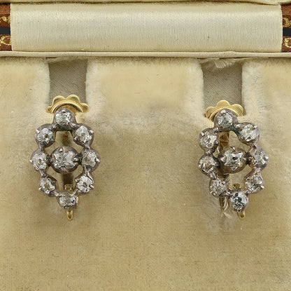 Georgian Antique 7.40ct Old Mine Cut and Table Cut Diamond Day and Night Drop Earrings