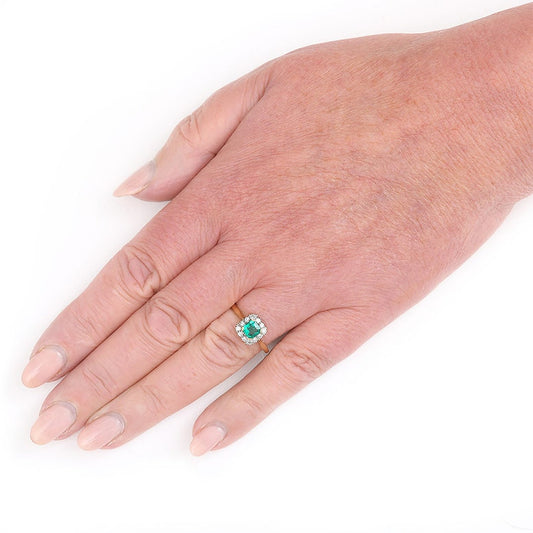 Vintage Octagonal Emerald and Diamond Cluster Ring