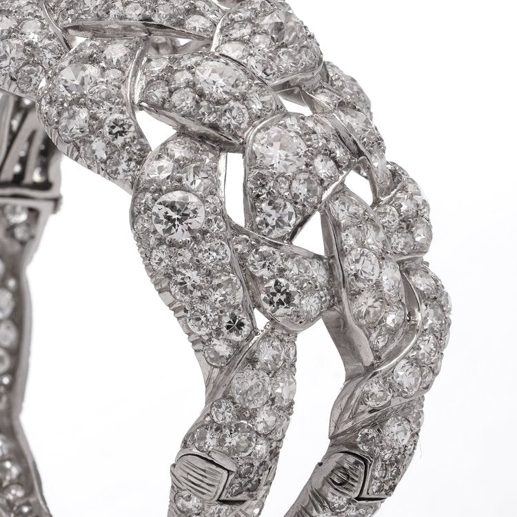 Art Deco Platinum and 30ct Old Cut Diamond Bangle Bracelet