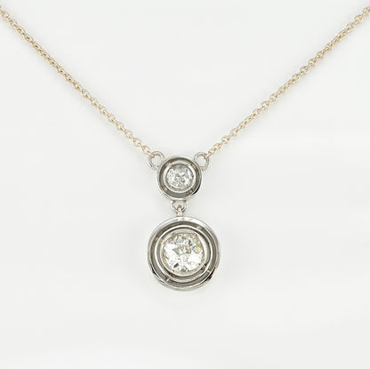 Art Deco 1.15ct Twin Old Cut Diamond Solitaire Target Pendant, 0.85ct old European-cut diamond topped with 0.30ct old mine-cut diamond in 18ct white gold target settings to fixed 18ct yellow gold trace chain