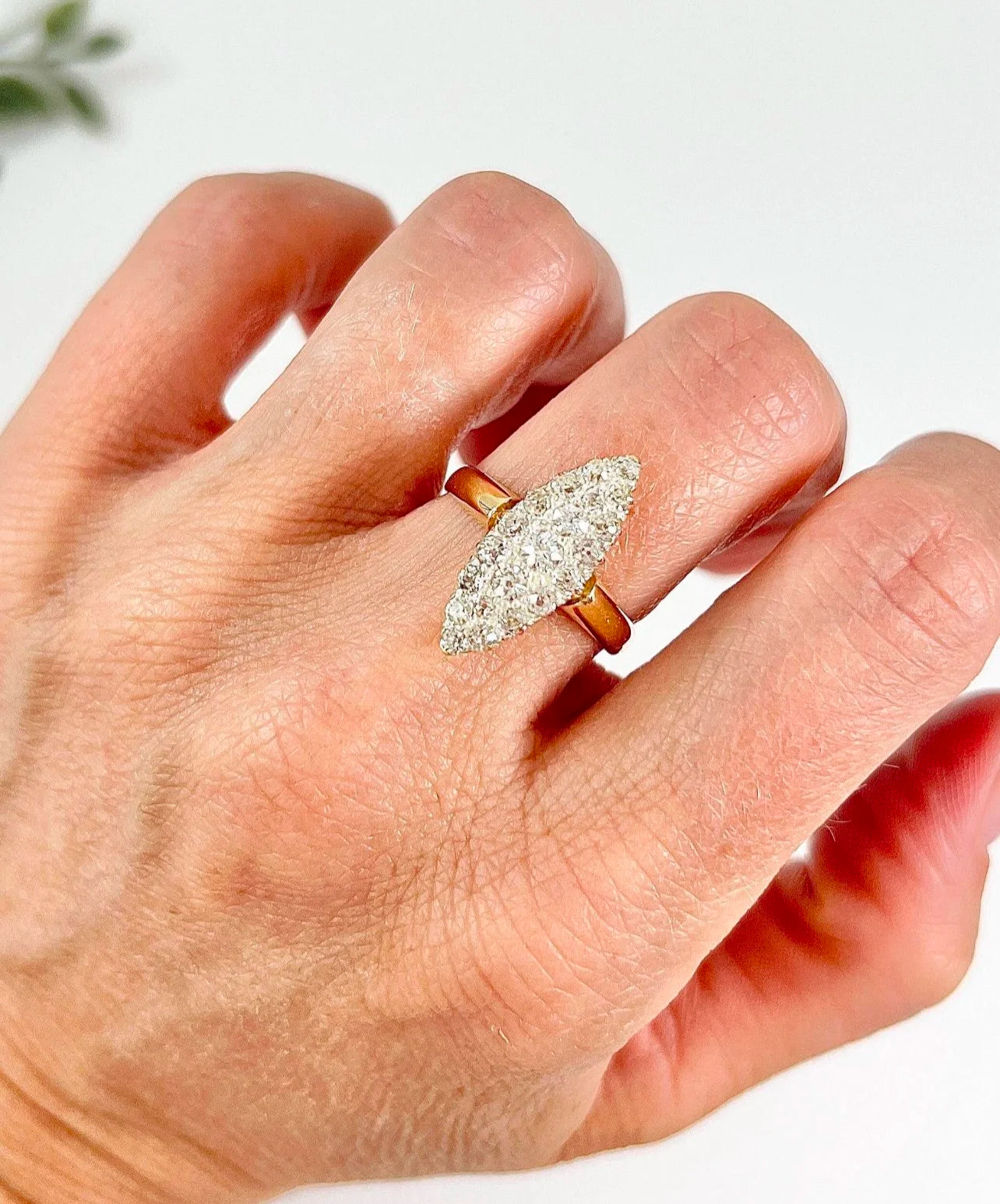 Victorian 18 Carat Yellow Gold Diamond Marquise/Navette Ring, Circa 1880
