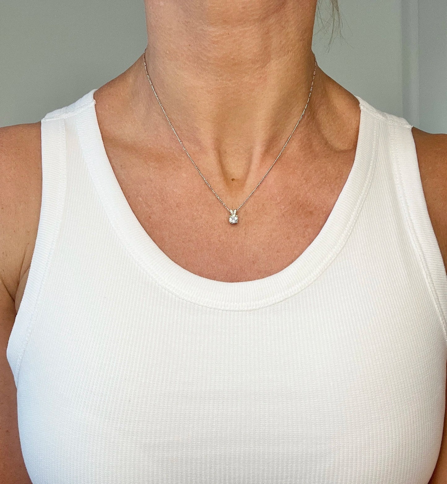 Vintage 18 ct White Gold, 1920's Diamond Pendant Necklace With Platinum Figaro Link Chain
