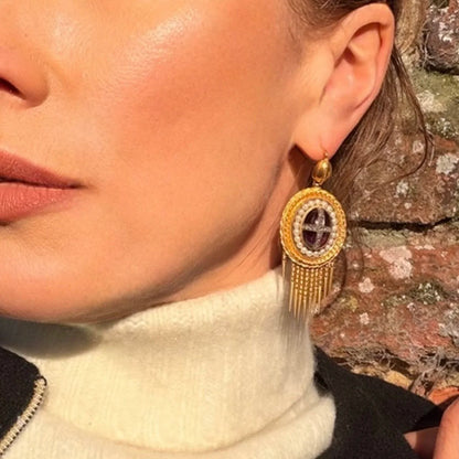 19th Century 21 Carat Gold Amethyst, Pearl And Diamond Earrings