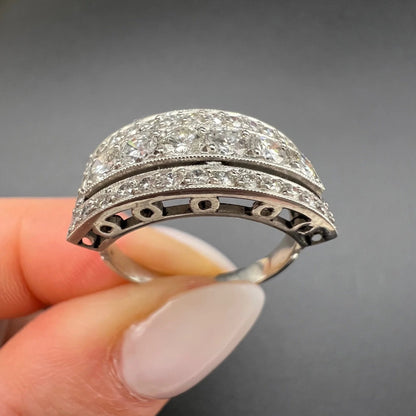 Edwardian Antique Three Row Diamond Cluster Ring