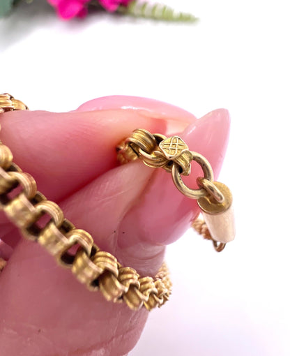 Antique 15ct Yellow Gold, 19 Inch Fancy Round Belcher Link Chain
