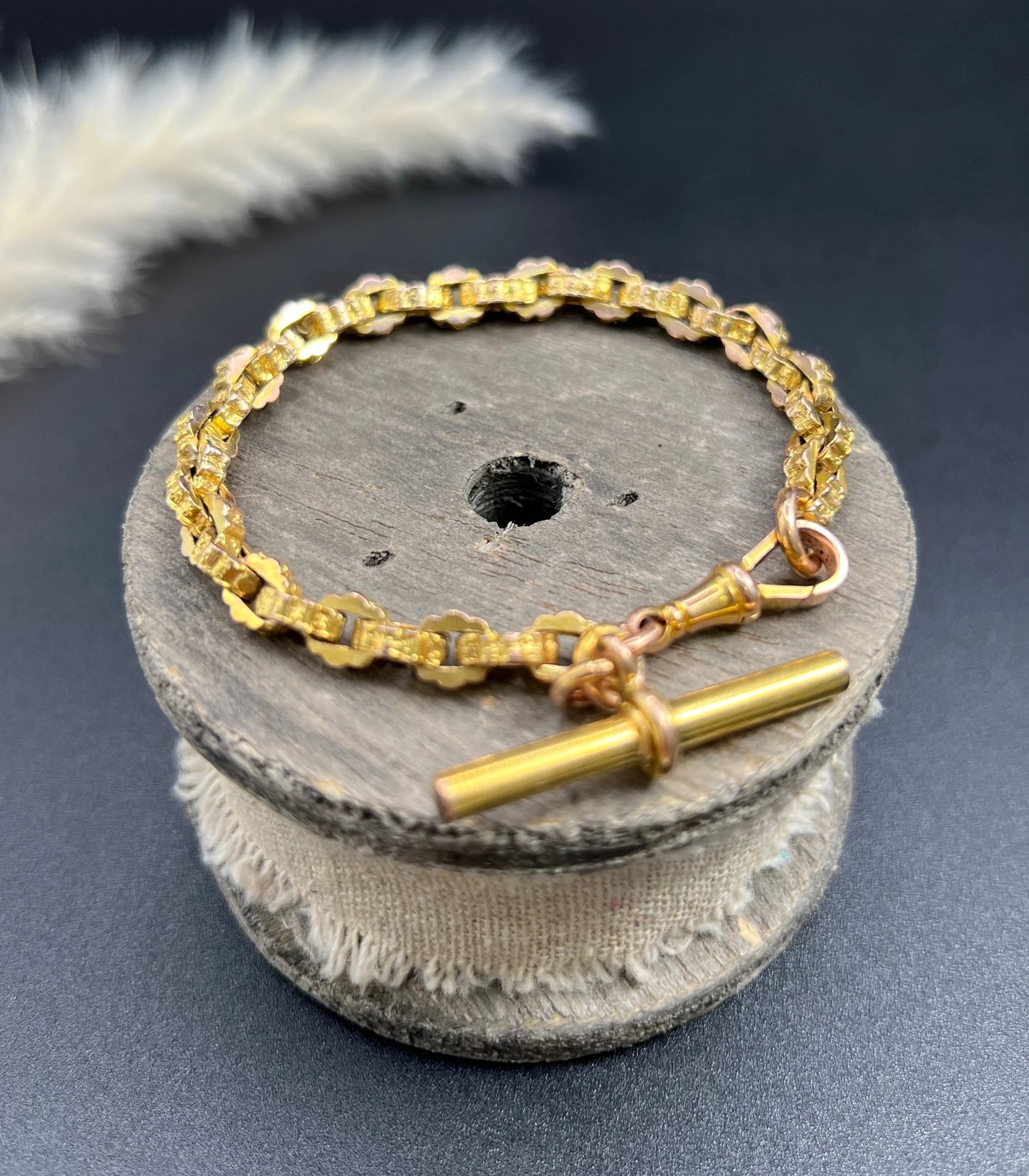 Victorian 9 Carat Yellow Gold Fancy Link Albert Bracelet with Swivel Clasp and T-bar