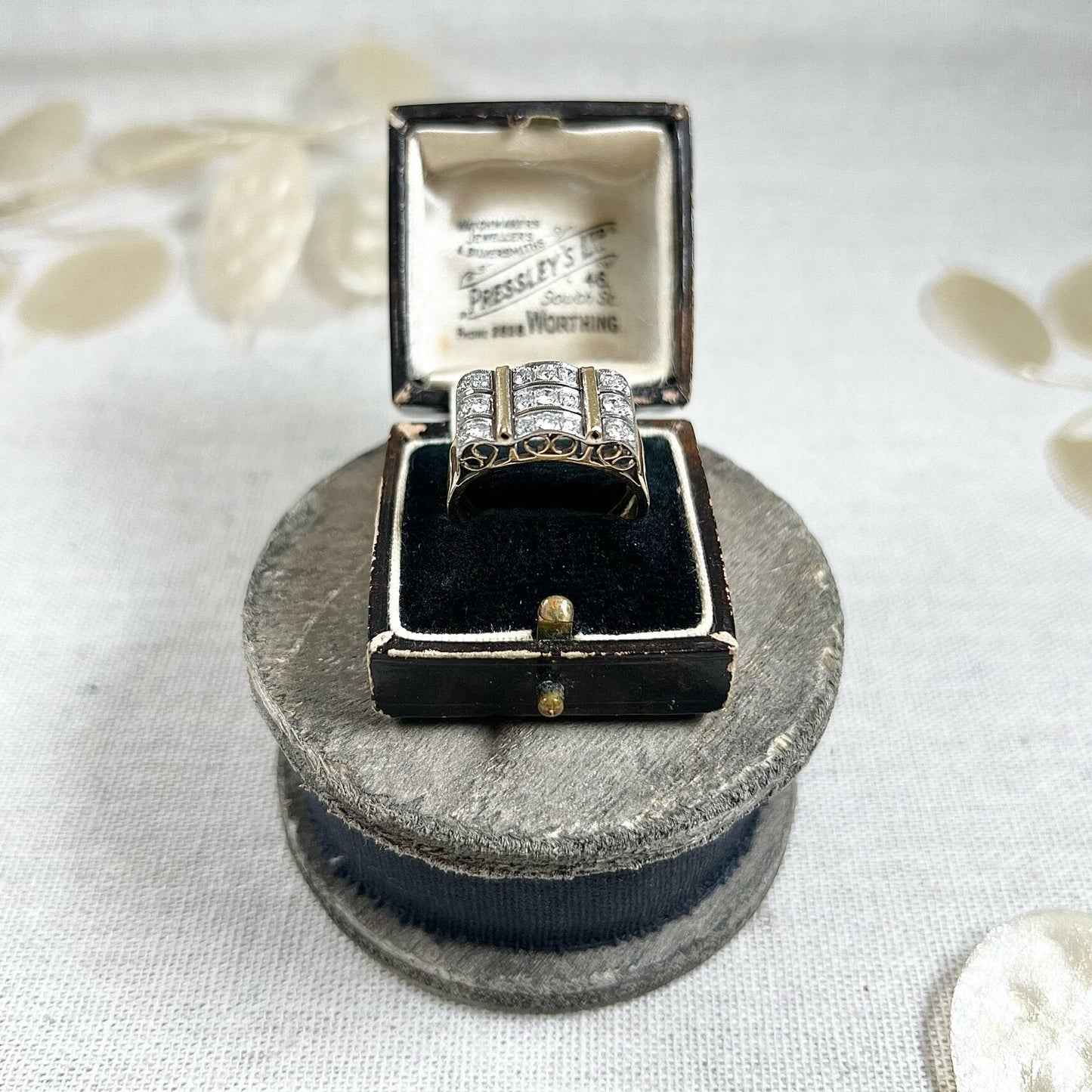Vintage French 1940s Diamond Cocktail Tank Ring