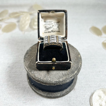 Vintage French 1940s Diamond Cocktail Tank Ring