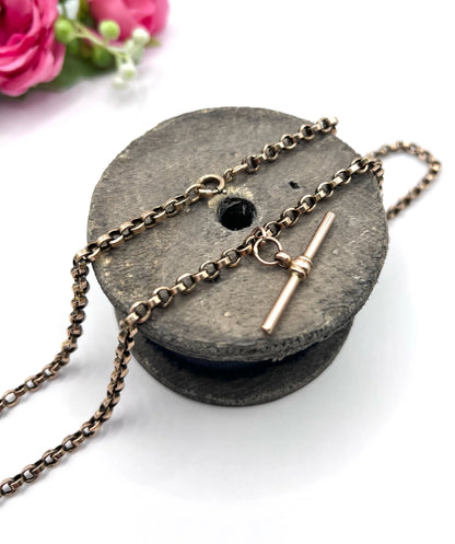 Victorian 9 Carat Rose Gold Rolo Link Albert Chain Necklace, Circa 1880