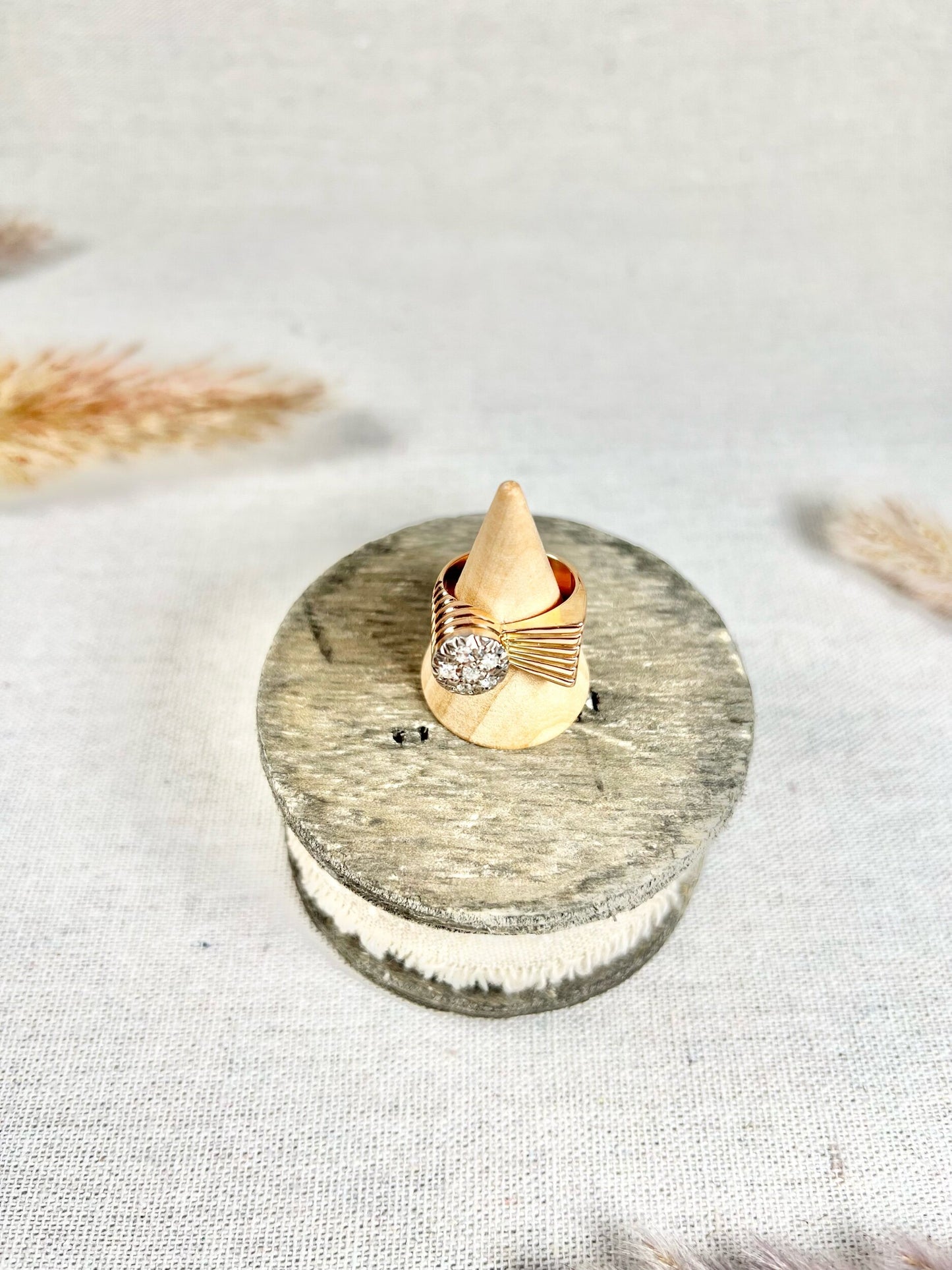 Vintage 18 Carat Rose Gold Diamond Bombé and Fan Cocktail Ring, Circa 1940