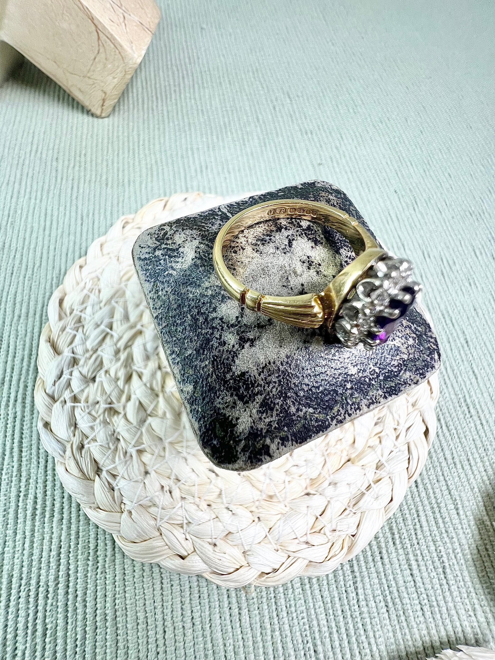 Vintage 18 Carat Gold 1970’s Amethyst And Diamond Cluster Ring