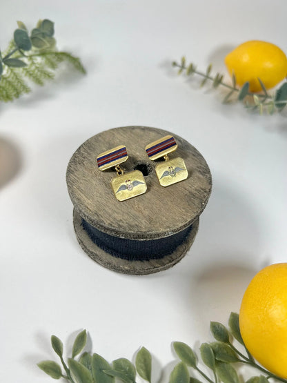 Antique 18 Carat Gold and Enamel Royal Air Force Cufflinks, Circa 1910