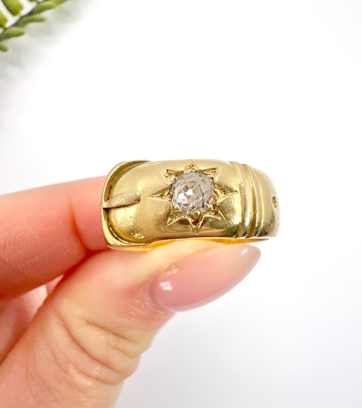 Antique 18 Carat Yellow Gold Edwardian Star Set Diamond Buckle/Belt Ring