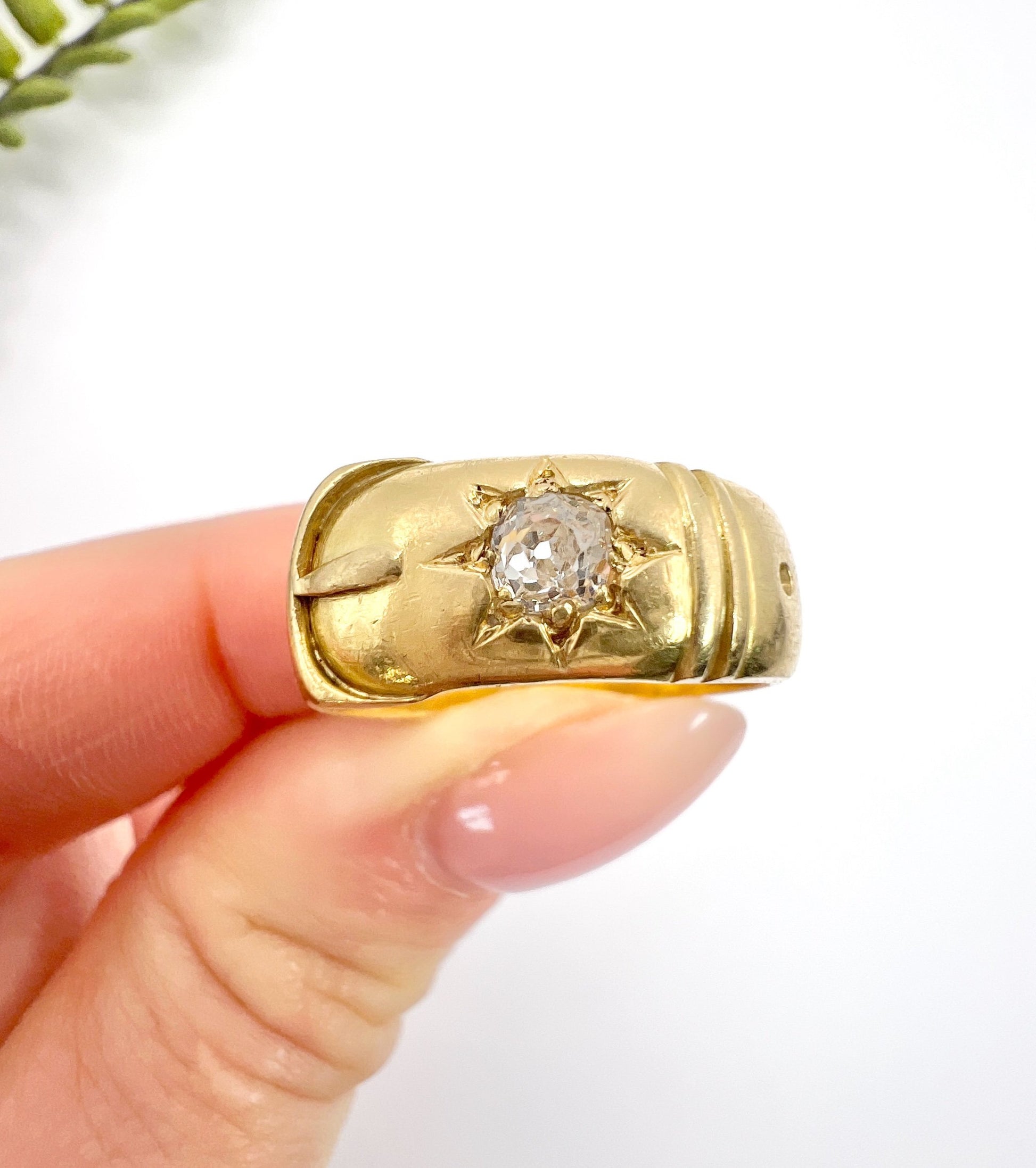 Antique 18 Carat Yellow Gold Edwardian Star Set Diamond Buckle/Belt Ring
