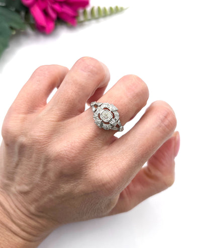 Antique Platinum French Stamped, Edwardian era Diamond Cluster Ring
