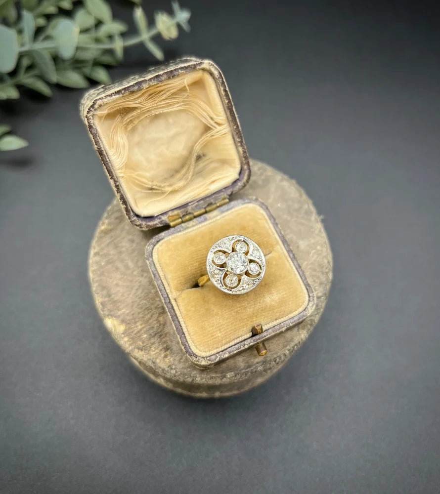 Edwardian Antique Diamond Circular Compass Points Cluster Ring