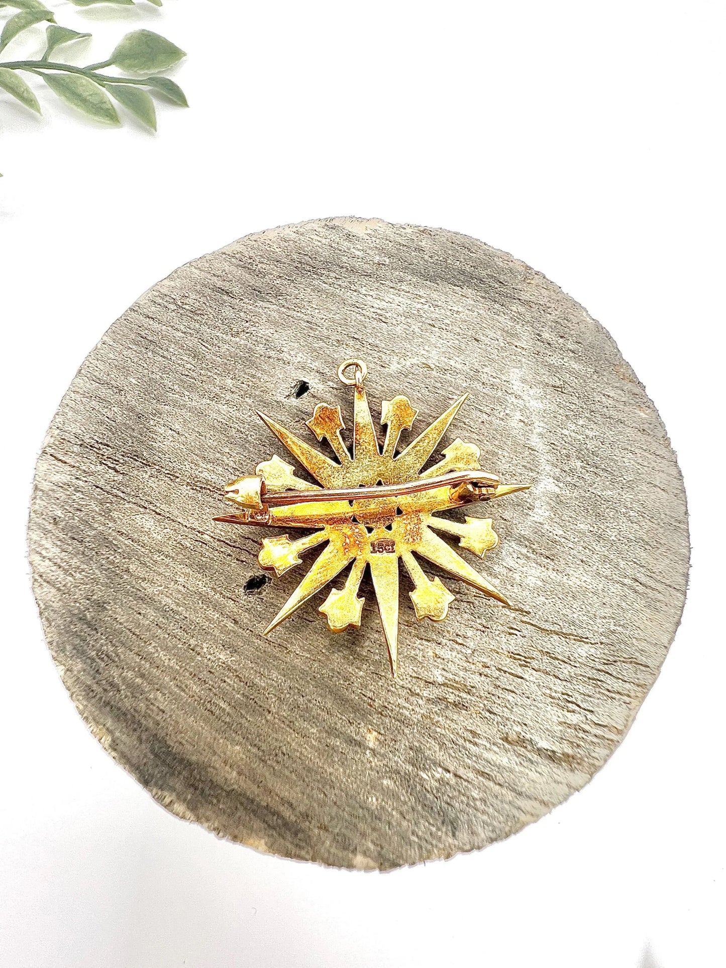 Antique 15 ct Yellow Gold, Edwardian Seed Pearl Star Pendant/Brooch