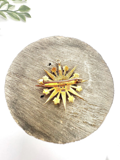 Antique 15 ct Yellow Gold, Edwardian Seed Pearl Star Pendant/Brooch