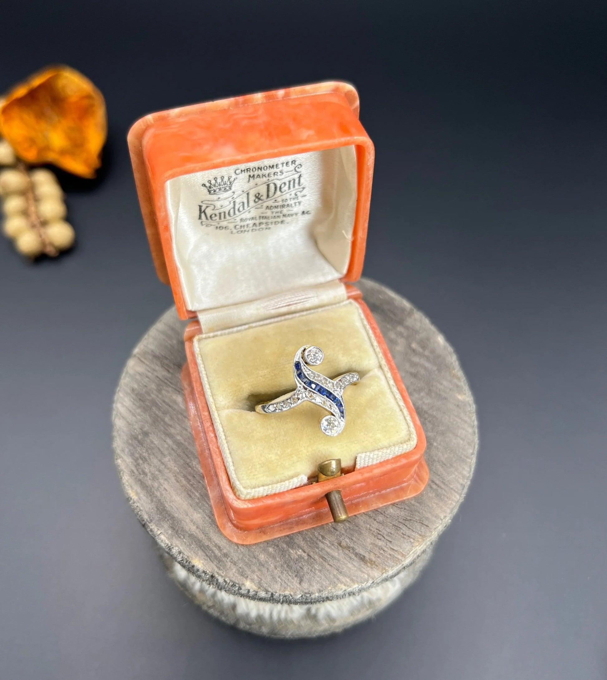Antique Art Deco 18 Carat Gold And Platinum Sapphire Diamond Swirl Ring