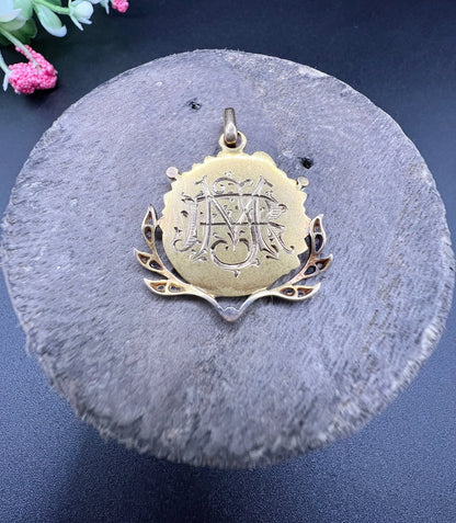 Antique 18 ct Yellow Gold Art Nouveau Diamond And Pearl Portrait Pendant