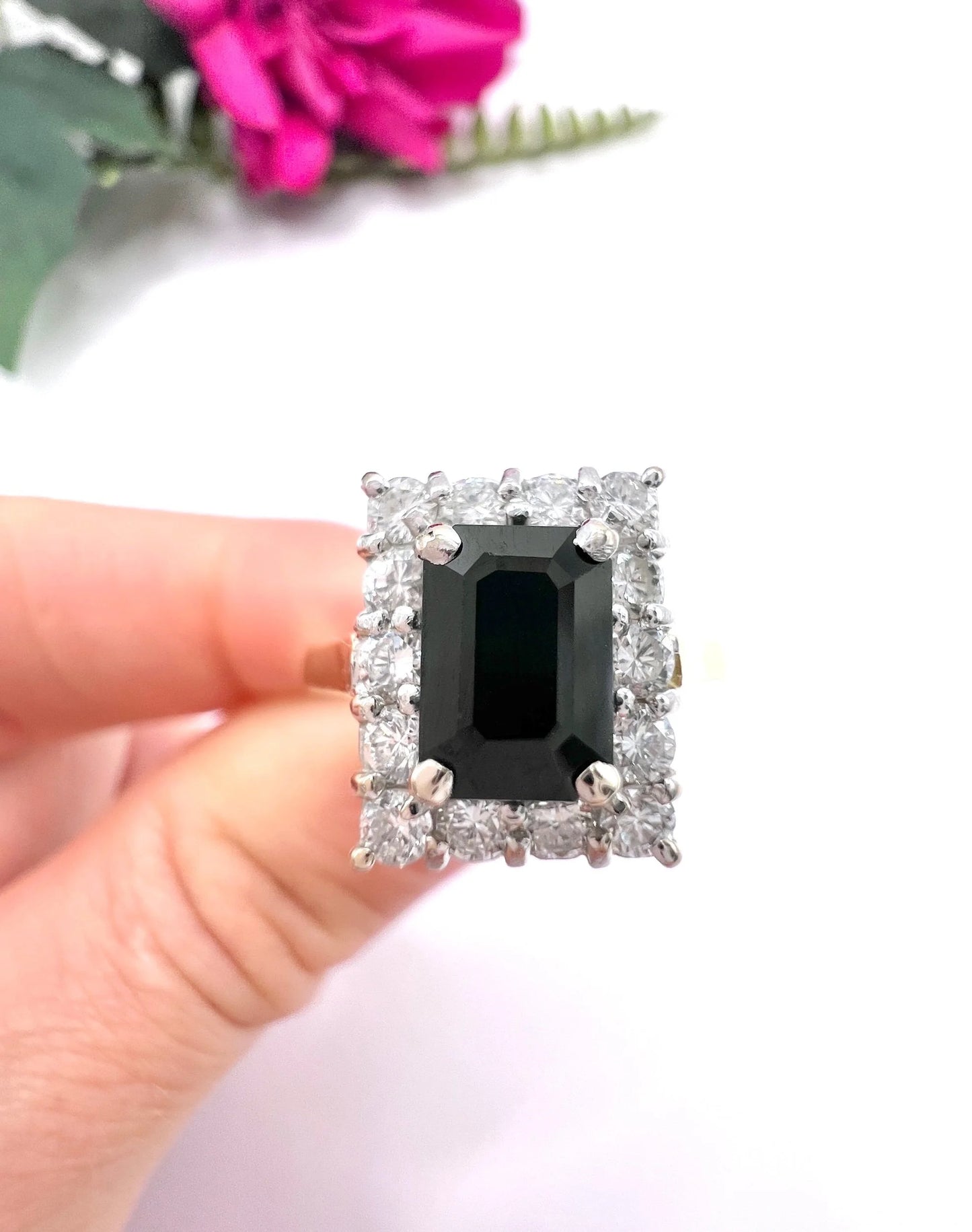 Vintage 18 Carat Gold Sapphire and Diamond Rectangular Cluster Ring, Birmingham 1989