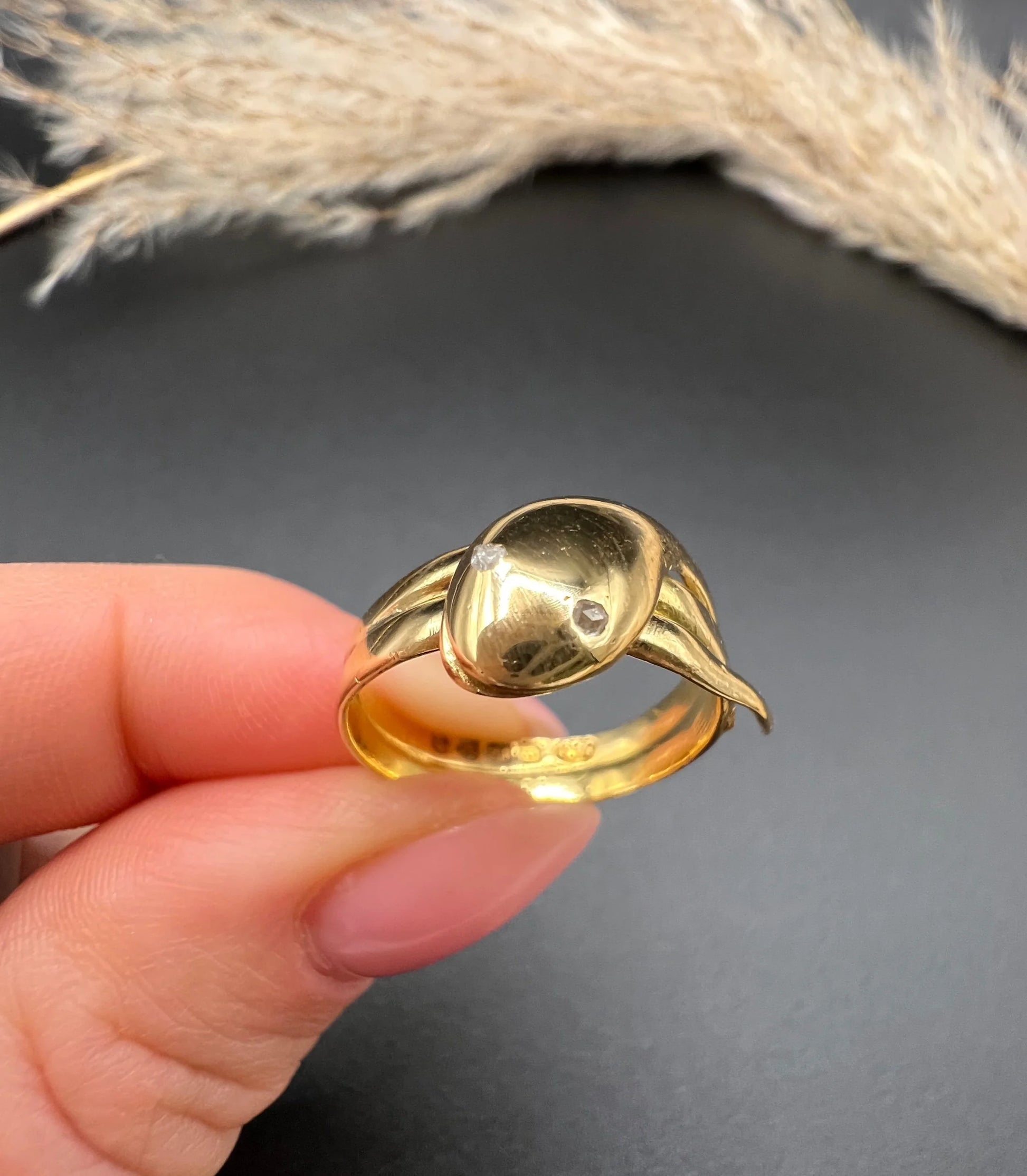 Edwardian 18 Carat Yellow Gold Diamond Snake Ring, Hallmarked Chester 1903