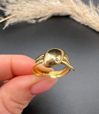 Edwardian 18 Carat Yellow Gold Diamond Snake Ring, Hallmarked Chester 1903