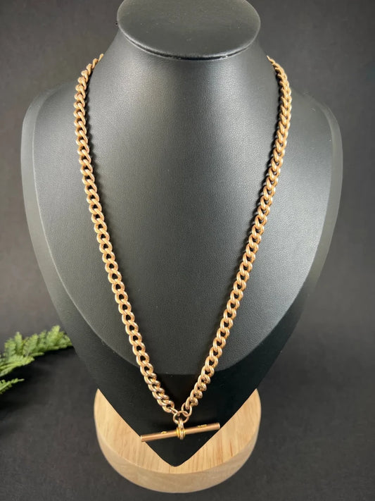 Victorian Antique 9ct Rose Gold Curb Link Albert Chain Necklace