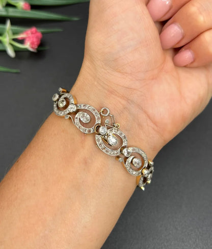 Victorian Antique 7ct Diamond Fancy Link Bracelet