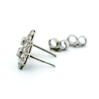 Art Deco Style Diamond and Platinum Cluster Earrings, 1.30 carats