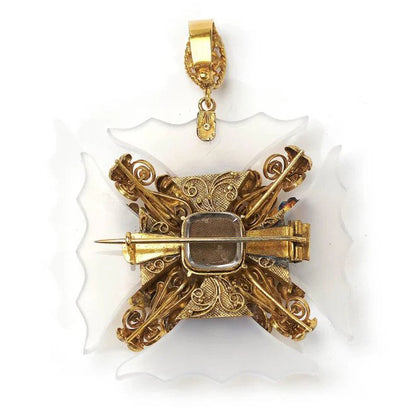 Georgian Chalcedony Amethyst Natural Pearl Gold Cross Pendant