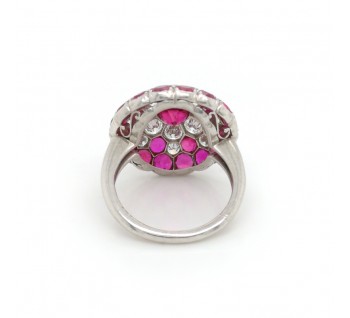 Vintage 1950's Ruby, Diamond and Platinum Bombé Ring, 3.50 carat total