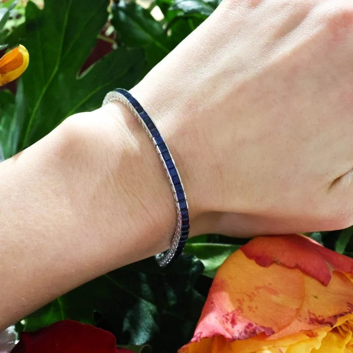 Modern 7.36ct Sapphire Line Bracelet in Platinum