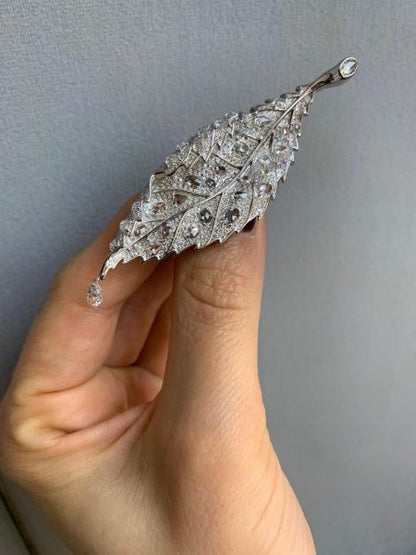 Rose Cut and Briolette Diamond Leaf Brooch, 4.13ct total, 18ct White Gold