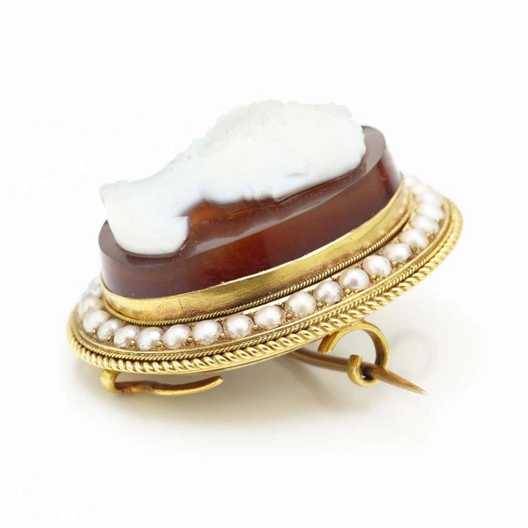 Antique Victorian 15ct Gold Cameo Mourning Brooch
