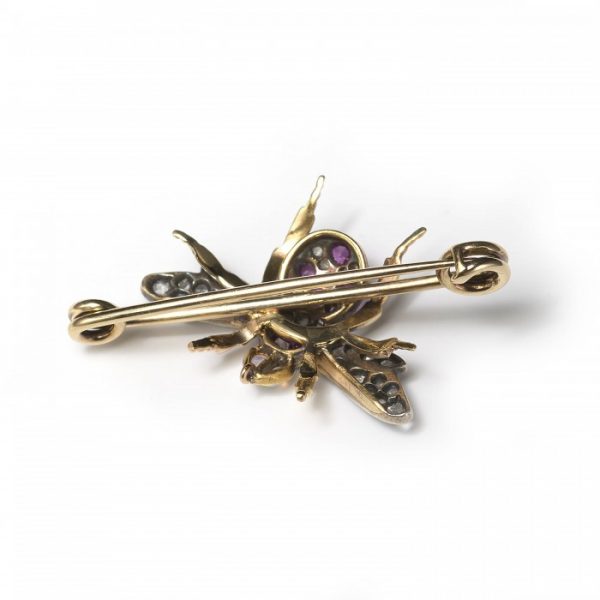 Antique Victorian Diamond, Ruby and Opal Bee Brooch, in silver and 18ct gold