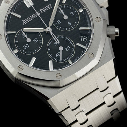 Audemars Piguet Royal Oak 50th Anniversary Self Winding Chronograph Watch, 26240ST.OO 1320ST.02 41mm stainless steel case with black “Grande Tapisserie” dial with original AP box and 7 year AP warranty card