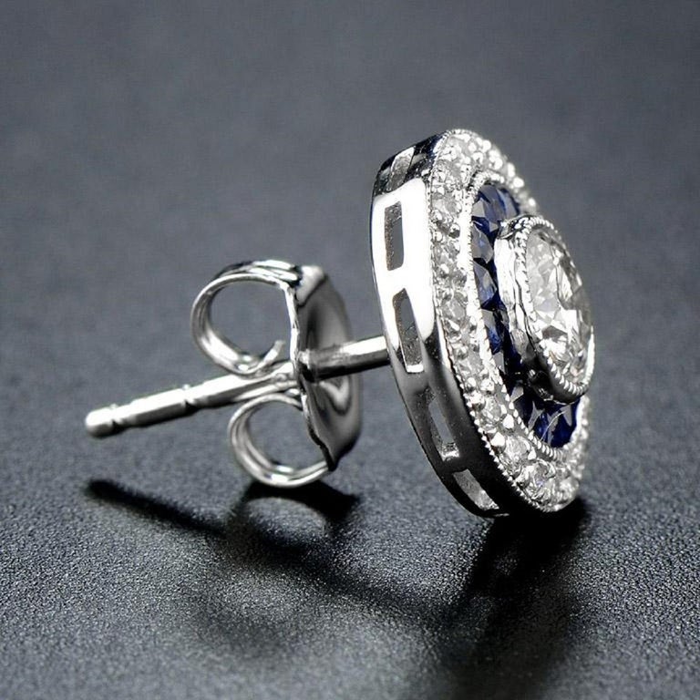 Diamond and Sapphire Target Cluster Stud Earrings