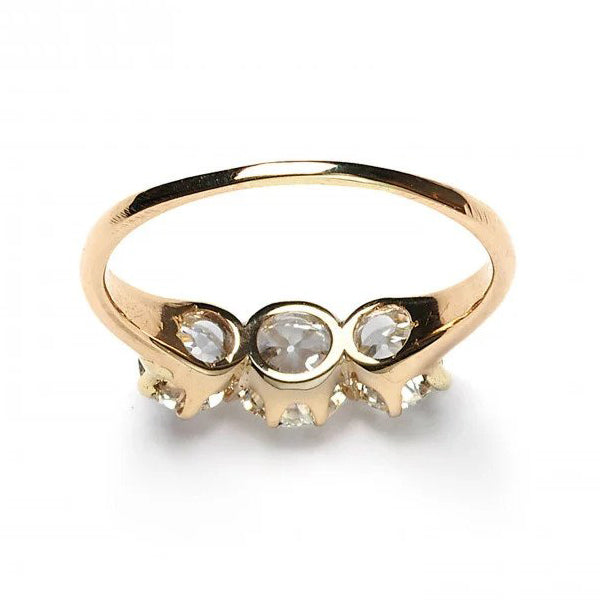 Art Deco Old European Cut Diamond Three Stone Engagement Ring, 1.69 carat total