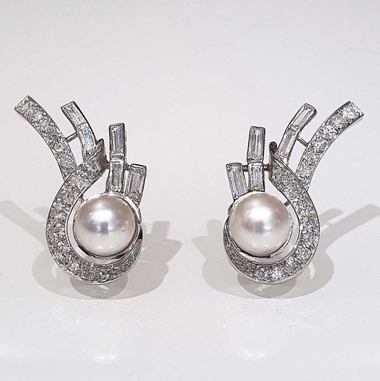 Vintage 1940s Retro Pearl and Diamond Earrings - Deposit Payment