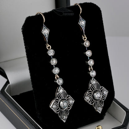 Antique 2.90ct Old Mine Cut Diamond Drop Earrings