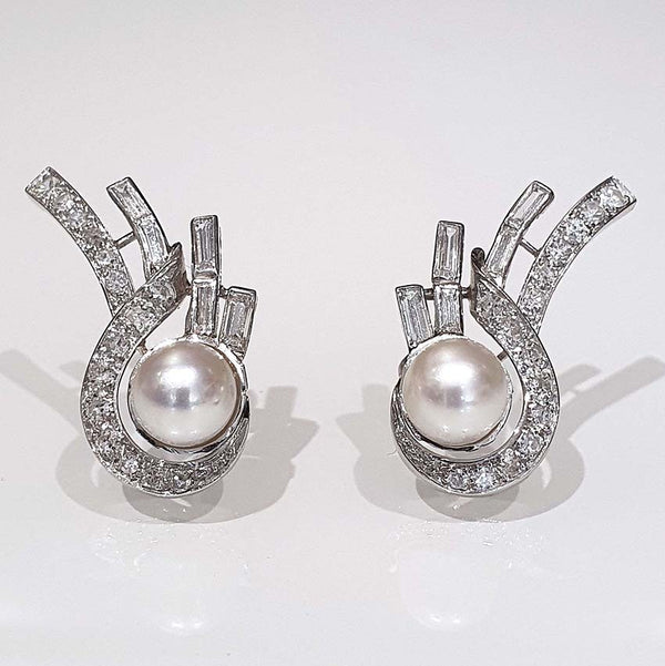 Vintage 1940s Retro Pearl and Diamond Earrings - Remaining Balance