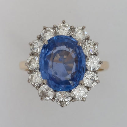 4ct Sapphire and Diamond Cluster Ring