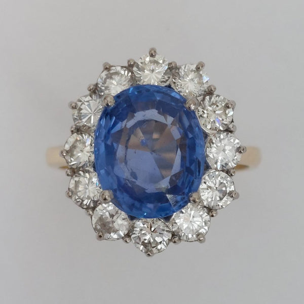 4ct Sapphire and Diamond Cluster Ring