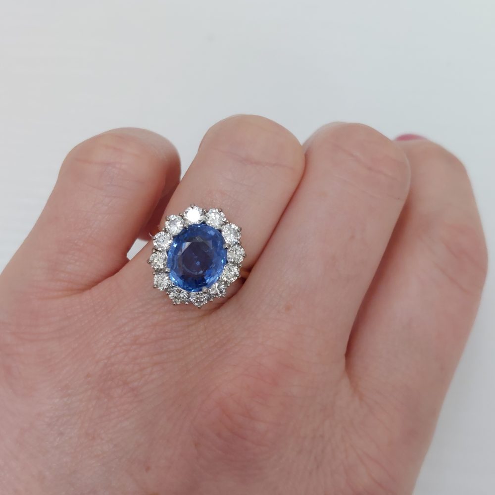 4ct Sapphire and Diamond Cluster Ring