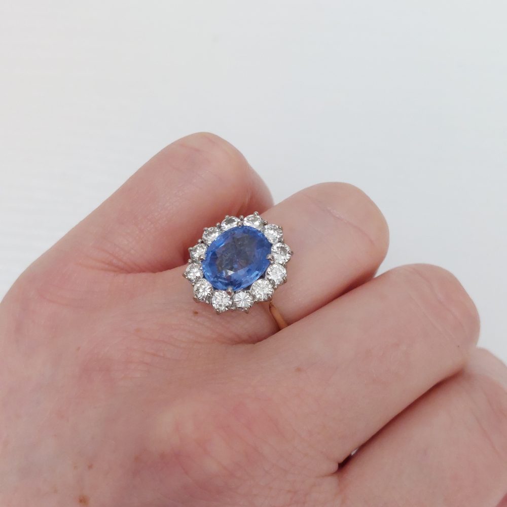 4ct Sapphire and Diamond Cluster Ring
