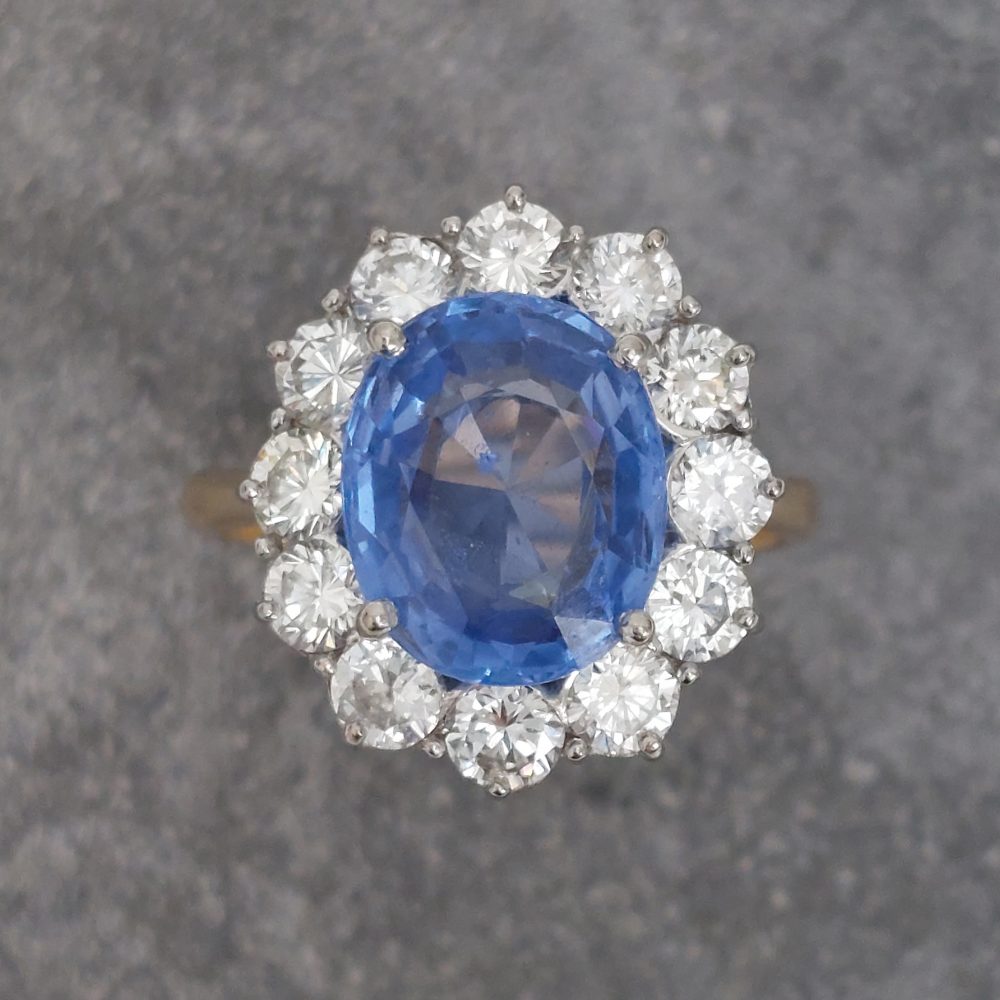 4ct Sapphire and Diamond Cluster Ring