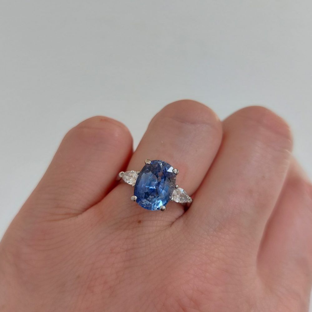 4ct Sapphire and Diamond Three Stone Engagement Ring