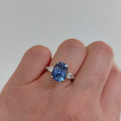 4ct Sapphire and Diamond Three Stone Engagement Ring